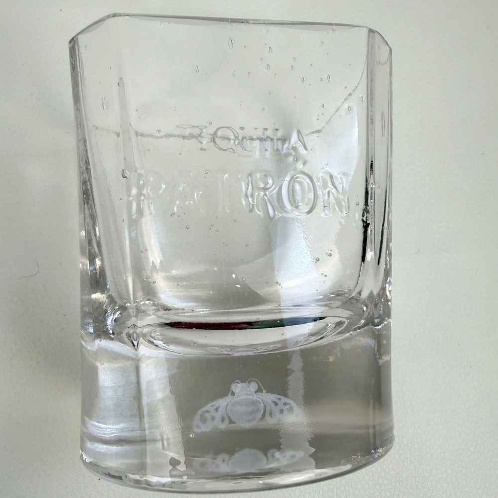 Set of 2 Patron Tequila Agave Bee Logo Lowball Rocks‎ Heavy Glass Square 10 Oz